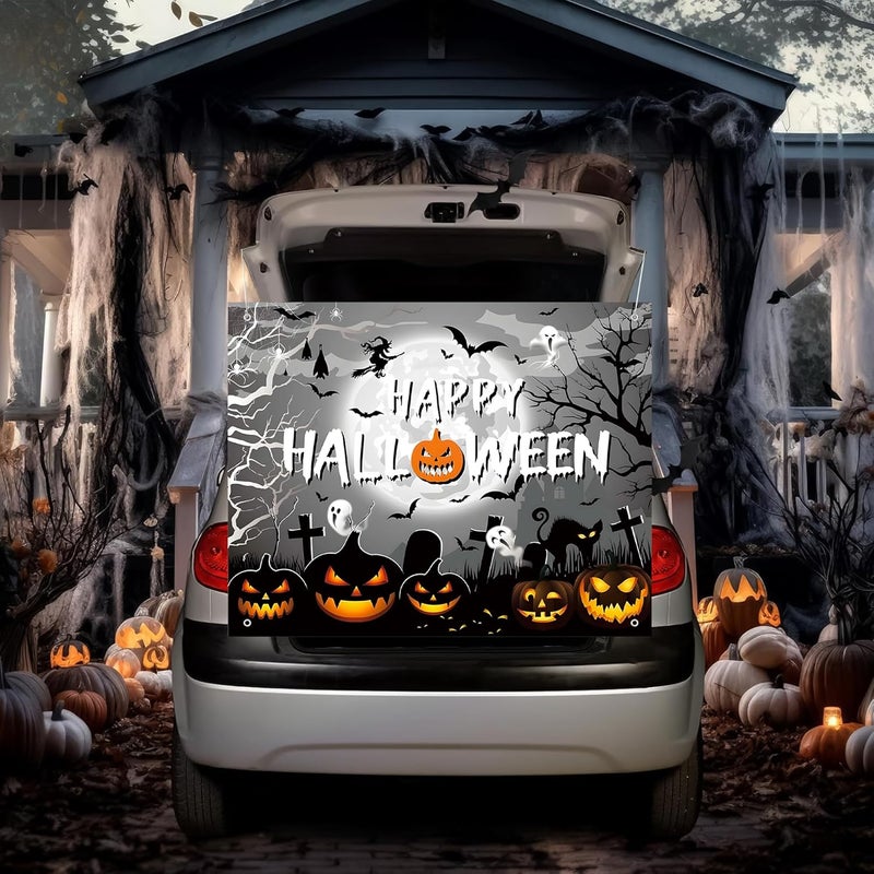 Pedel Halloween Trunk Or Treat Car Decoration Kits for Suv Banner, Happy Halloween Pumpkin Backdrop Banner for Archway Garage Door Haunted House Car Trunk Decor - Image 1